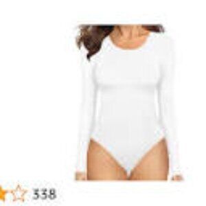NWT MANGOPOP Crew Neck Long Sleeve Thong Bodysuit in Cream - Size XL